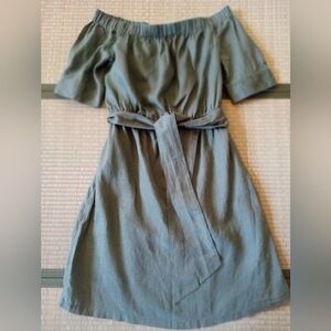 Frame Green Linen LookOff-Shoulder Dress S